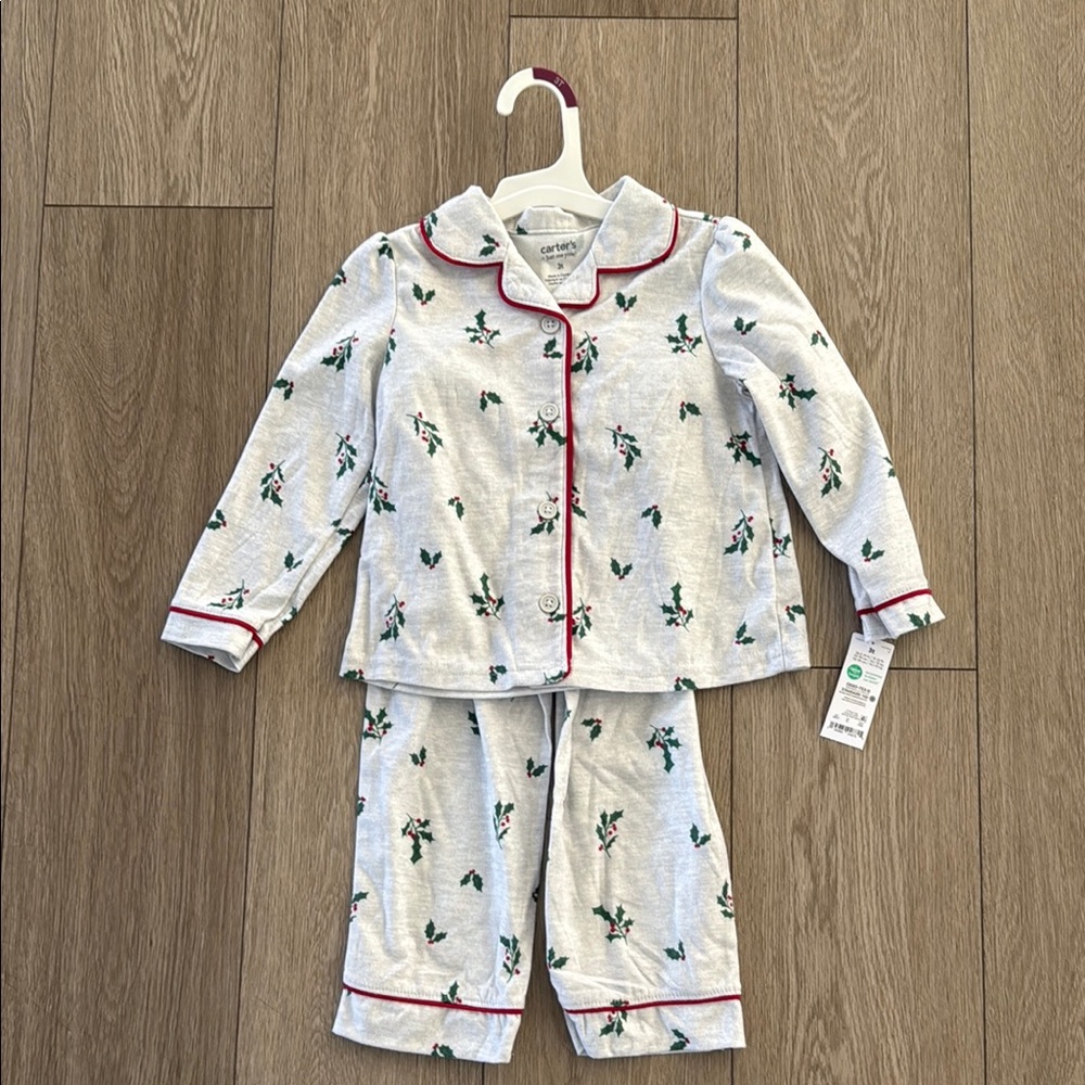 Carter's Girls' White Holly Print Pajama Set with Red Piping